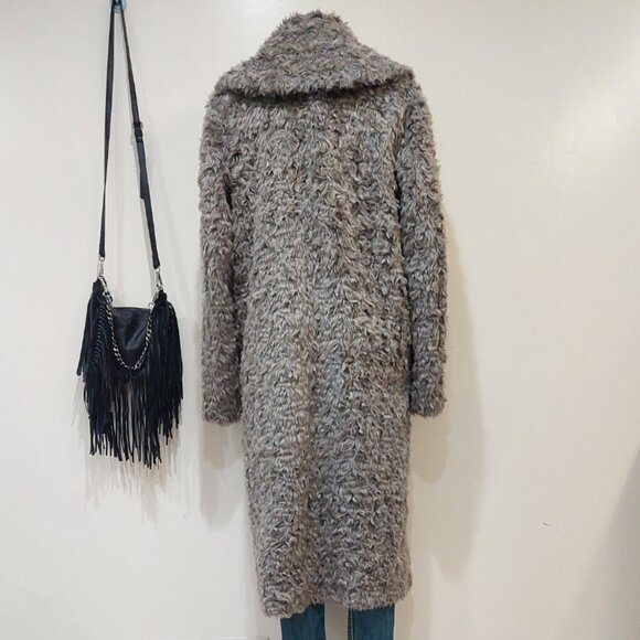 💥SHOWSTOPPER!💥Vegan Persian Curly Lamb Fur Longline Coat in Gray - Picture 9 of 15